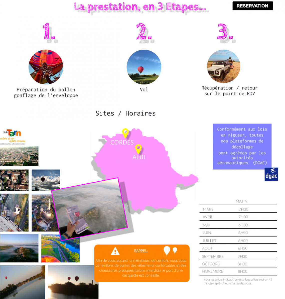 Nos sites et nos horaires pour les vols, Albi, Lukkas Montgolfiere